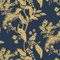 Fiula Papier Peint Autocollant Bleu Marine Doré Paon 44 cm x 10 m Fleurs Feuilles Oiseau Film de Protection Mural étanche pour Surface de Meuble Mur Salon Chambre à Coucher Film Décoratif