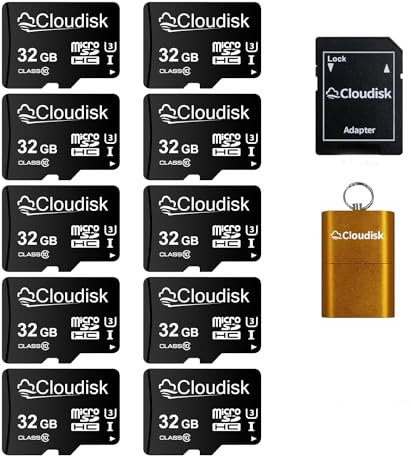 Cloudisk 10pack 32gb Carte microSD Carte mémoire Micro sdhc avec Adaptateur Pleine Grandeur et Lecteur de Carte uhs - I U3 class10 Vendu en Vrac