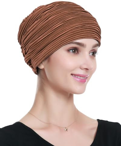 Alnorm Runzelige Chemo-Patienten-Mütze für Frauen Haarausfall Braun