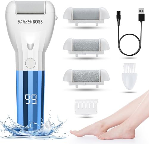 BarberBoss Râpe électrique tout-en-un pour les pieds - Éliminateur de callosités pour les pieds et les peaux dures - Lime à pied pour peau dure - Ensemble de pédicure professionnel pour pieds QR-5085