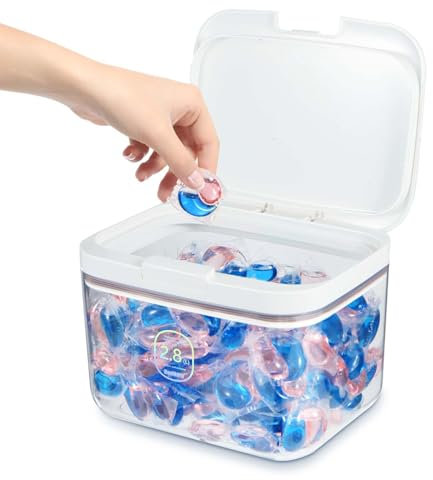 Contenitore per cialde per bucato, con coperchio, sigillato e automatico, grande capacità, contiene 115 cialde per l'organizzazione della lavanderia e della lavastoviglie