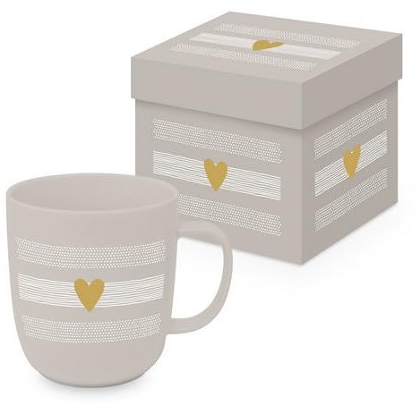 Tasse Hochzeit & Liebe Herz aus gold taupe aus Porzellan im passenden Geschenkkarton. Motivtasse für den gedeckten Tisch und als Geschenk 0,4L x H9cm