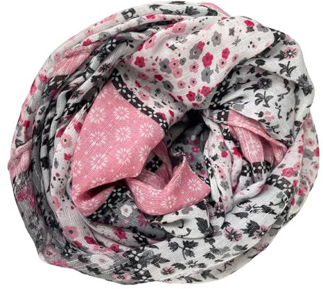 kennydoo leichter Damen Loop Schal mit Streublümchen 3 farbig (rosa/grau)