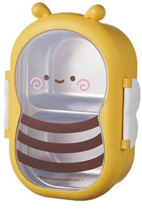 ISAKEN Brotdose Edelstahl mit 2 Fächern für Kinder Erwachsene, Cartoon Biene Lunchbox Auslaufsicher Brotzeitdose Frühstücksbox Snackbox Spülmaschinenfest Bento Box für Picknick Arbeit Reisen
