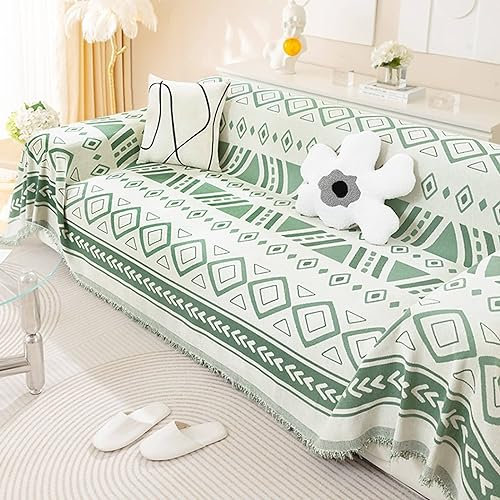 Bishilin Sofabezug 1 Sitzer rutschfest, Überzug Sofa Ecksofa 130x180CM Geometrie Motiv mit Quasten Couchbezug Katzenschutz Universal