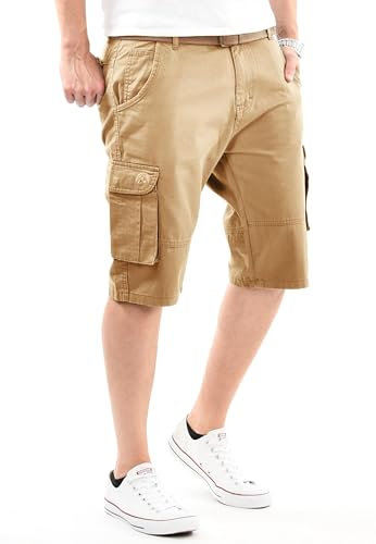 Arctic Seven Herren Cargo Shorts (29W-42W) Regular Fit Kurze Hosen mit Gürtel - 100% Baumwolle Obermaterial, Sommer Cargohose Männer - AS-409 Beige W36