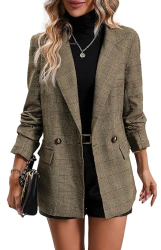 Mina Self Plaid Blazers Jackets for Women 2026 Brown Chocolate Fall Clothes Womens Blazer Jacket Blouses Business Caual Outfits Church Airport Work Office Clothing Trendy Fashion Women's Suit Outfit