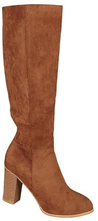 Stivaletti da donna con tacco – Camoscio – Stivali western eleganti da donna con tacco alto con chiusura lampo, stivali alti al ginocchio, stivali invernali da donna, taglia 36 – 43, marrone, 41 EU