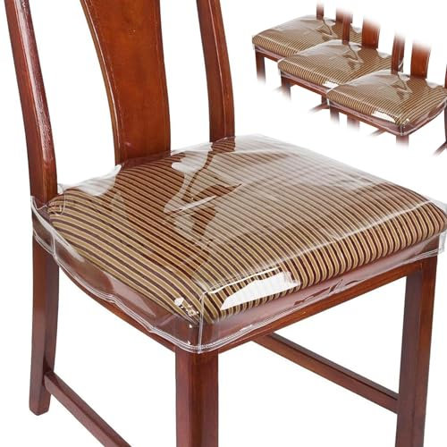 Alongen 4 Pcs Transparent PVC Dining Chair Covers, Waterproof, Easy to Clean, Protectors for Chairs Seats