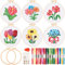 JSRQT 6 Sets Blumen Kreuzstich Starterset Anfänger, Kunst Näh Stickset für Erwachsene Kinder, Nadelspitzen Stickset Handgemachtes Stickerei Set mit 2 Stickrahmen für Bastelliebhaber Stickereibedarf