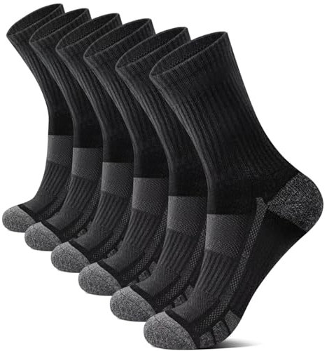 YouShow Herren Tennissocken 6 Paar Crew 43-46 Weich Atmungsaktiv Wandersocken Gepolstert Sportsocken Damen Socken Schwarz Baumwollsocken