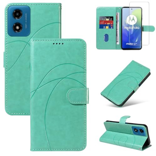Reshias Coque pour Motorola Moto E14 / G24 / G04 avec 1 Pièce Protection Écran en Verre Trempé, Housse PU Cuir à Rabat Flip, Étui Support et Portefeuille Fonction (Vert)