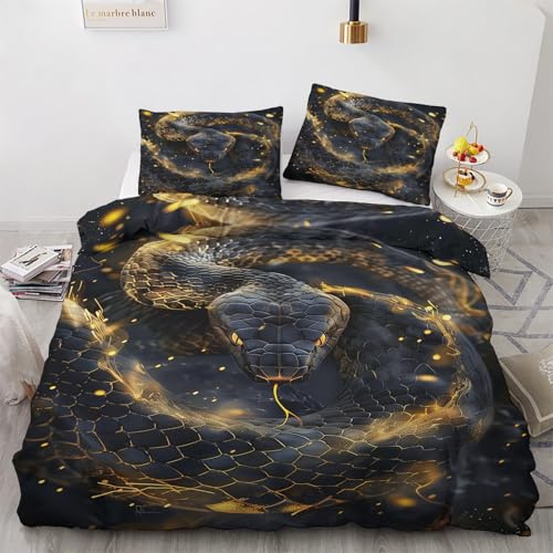 Generisch Schlange Deko - Schlange Bettwäsche 135x200 Winter, Schlangenmotiv Bettbezug 135 x 200 2er Set mit 1 Kissenbezug 80x80, Weiche Mikrofaser Winterbettwäsche mit Reißverschluss P*&14