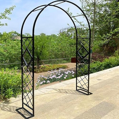 Metal Garden Arch Rustproof Galvanized Trellis Arbor for Outdoor Wedding Theme Decoration Wrought Iron Archway with Bases Black 260cm Wide