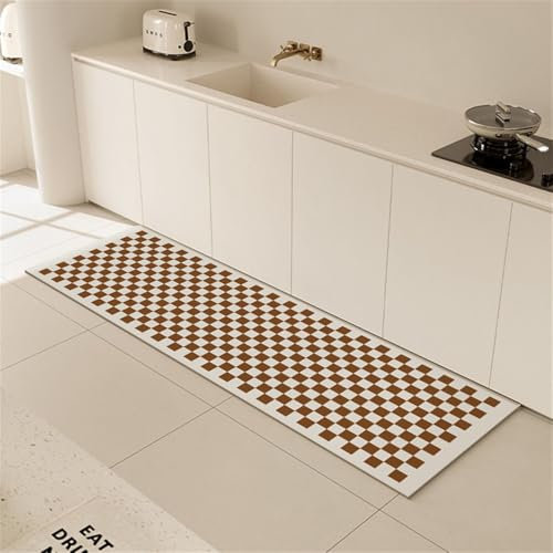 Highdi Küchenläufer, Saugfähig Läufer Flu Teppich Küche Flur Teppich Läufer, Schachbrett Waschbar Teppich Küche, Lang rutschfest Küchenteppich,für Eingangsbereich Esszimmer (50x160cm,Kariert)