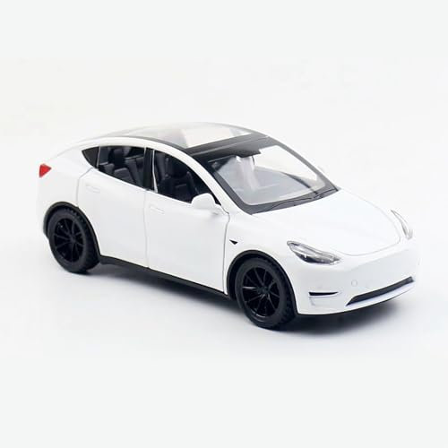MODVKVK Tesla Model Y 1:32 Modellauto, Spielzeugauto mit Licht & Musik, Zurückziehfunktion, Legierungsdruckguss, Ideal für Kinder ab 3 Jahren & Sammler (Weiß)