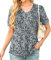 GRECERELLE Ladies Tops V Neck Puff Short Sleeve T Shirt for Women Summer Tunic Tops Womens Casual Pleated Floral Printed Blouses Tee (Black Anemone, L)