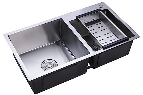 Fregadero empotrable, juego de fregadero de cocina, fregadero doble, fregadero con escurridor, de acero inoxidable, doble lavabo, rectangular, fregadero doble, fregadero de acero inoxidable, fregadero