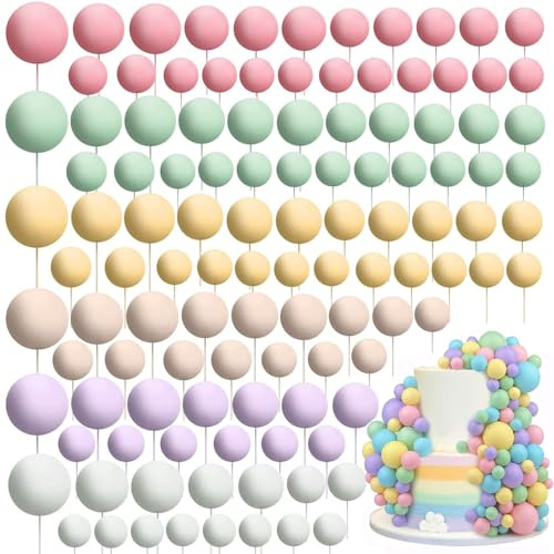 120 Stück Tortendeko Kugeln Cake Topper, BetterJonny Kuchen Dekoration Kugel DIY Mini Ballon Cupcake Einsatz Tortendeko Kugel für Hochzeit Babyparty Geburtstag Torte Dekorieren (Süßigkeitsfarbe)