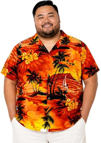 King Kameha Funky-Hawaii-Hemd, Herren, Kurzarm, Surf, Orange, 8XL