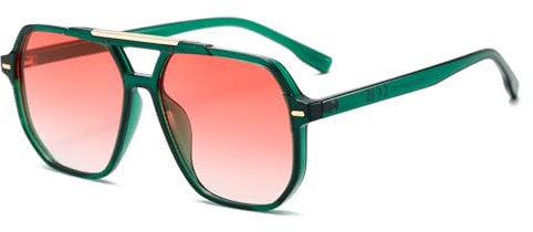 RUNHUIS Retro Große Quadratische Sonnenbrille für Damen Herren, Vintage Rectangle Sonnenbrille mit UV400 Schutz, Mode Unisex Brille (Grün/Rot)