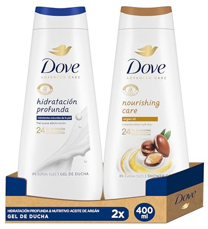 Dove Advanced Care Gel de Ducha Hidratación Profunda Hidratantes Naturales 400ml + Dove Advanced Care Gel de Ducha Cuidado Nutritivo Aceite de Argán 400ml