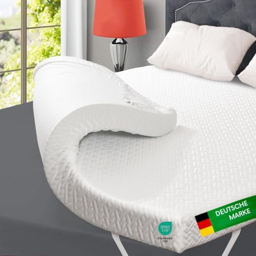 HERZtal Memory Gel Matratzenauflage, Atmungsaktiver Double Jersey Bezug, Anti-Rutsch Unterseite, Spannbänder für Matratzen bis 30 cm (80x200cm)