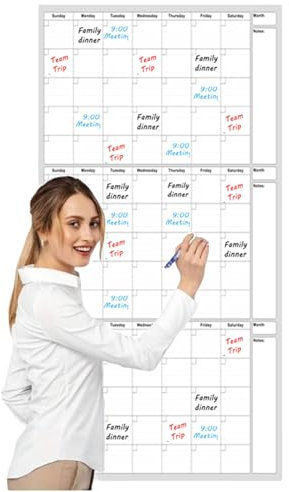 WJnflQN Großer trocken abwischbarer Kalender, Tafel mit unbegrenzten Terminen – Notizbereich und Aufgabenliste, 121,9 x 81,3 cm, für Zuhause, Ziele, Projektmanagement von Studenten