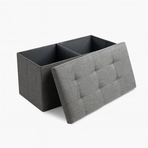 hausleben Faltbare Sitztruhe mit Stauraum – 76x38x38 cm – Aufbewahrungsbox & Sitzbank, belastbar bis 150 kg – stabile Holzrahmen-Konstruktion – Faltbare Lagerbox in Grau