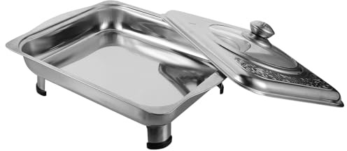 LIFKOME Bandeja Buffet Rectangular de Acero Inoxidable con Tapa Transparente Resistente y Práctica para Servir y Almacenar Alimentos Fiestas Cocina y Catering