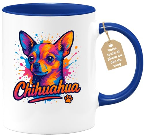quotedazur Café-Croissant - Mug Personnalisé Chihuahua Cadeau Pour Noël Passionnés De Chiens Petits Et Mignons Parfaite Tasse Adorables - Bleu/Céramique