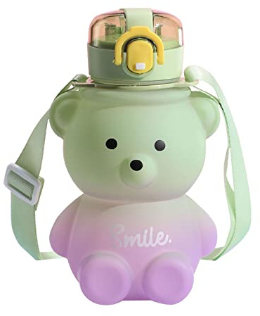 Geavonyg Capacité Cartoon Bear Prew Tasse D Portables Sacs À De Bouillie Bouillie Tasse Bouteille avec Une Paille pour Fille Giroute Nourriture Mignon en Forme