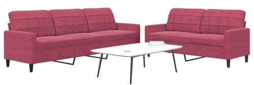 QZZCED 2-teiliges Sofa-Set mit Kissen aus rotem Samt, robuster Metallstruktur und modernem Design für Wohnzimmer, weiche Polsterung und dicke Polsterung für max