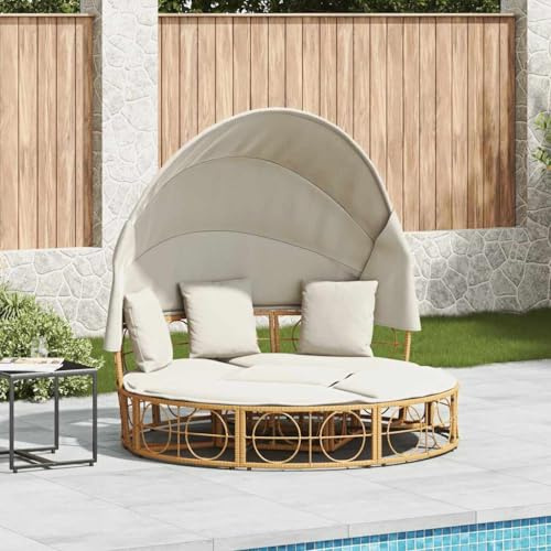 Frdhee Daybed Outdoor, Outdoor-Loungebett mit Dach und Kissen Poly Rattan Relaxsessel Garten Für Außenterrasse Rasen Pool Campingdeck