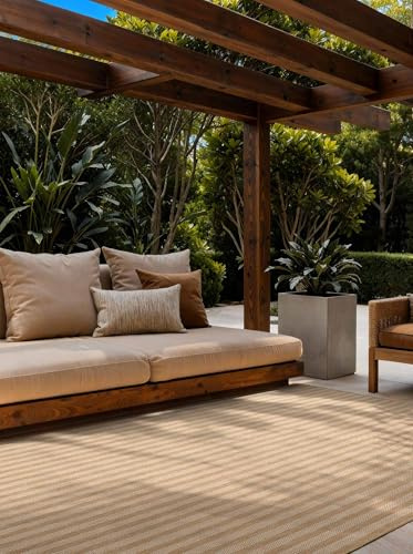 Ted Baker Flachgewebe Teppich Linley - Wendeteppich Outdoor geeignet, Pflegeleichter Wohnzimmerteppich, Modern, Streifen Muster für Wohnzimmer, Terrasse, Esszimmer, Balkon - Jute Weiß, 120x170 cm