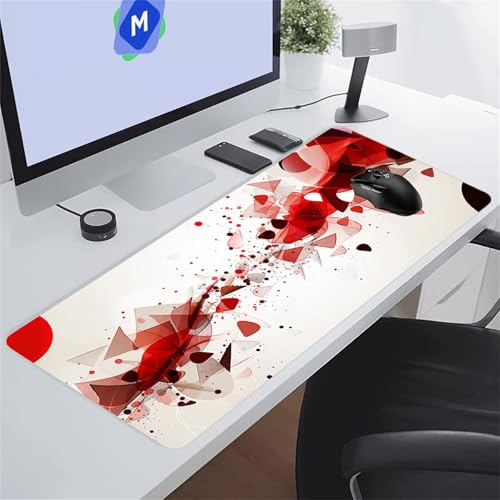 Tapis de Souris XXL Gaming Géométrie Rouge Tapis de Souris Gamer 600x300x2 mm Grand Tapis de Bureau avec Base en Caoutchouc Antidérapante pour Bureau, Études, Gaming