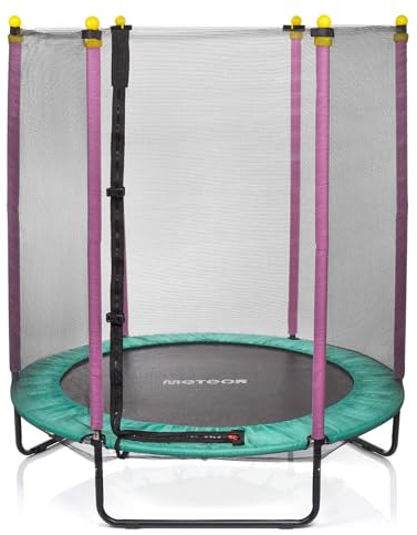 meteor kindertrampolin 140 cm mit hohem sicherheitsnetz Trampolin für Kinder ab 3 Jahren Indoor Outdoor gartentrampolin stabil kompakt rutschfest bis 50 kg (Mint Rosa, 140 cm)