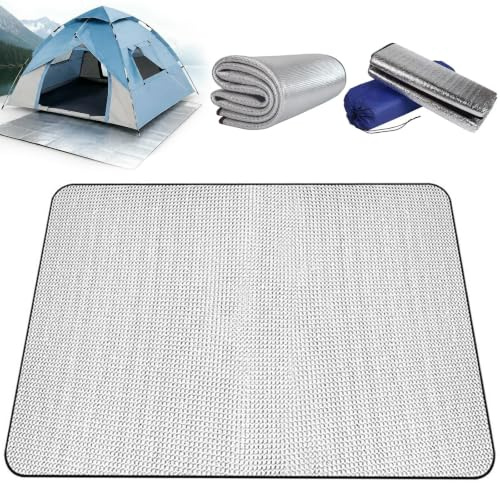 Ultraleichte Alu Isomatte 200x200cm, Faltbare Camping Schaummatte aus Aluminiumfolie & EPE, isolierende Thermomatte, wasserdichte Bodenmatte & Zeltmatte für Allwetter