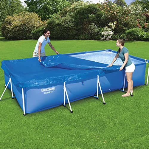 Flowclear Poolabdeckung 400x211 cm für Steel Pro Pool, Schutzplane mit Ablauföffnungen und Seilen zur Befestigung gegen Schmutz und Regen