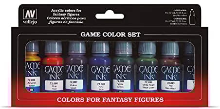 Vallejo GameColor Set de Pintura Acrílica Game Color Inks. Kit de 8 Tintas Transparentes en Botellas de 18 Ml con Cuentagotas para Efectos de Sombreado y Aguadas para Fantasía y Wargames