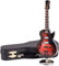 Brown Electric Guitar with Case and Stand Replica Miniature Figurine 7 Inch New