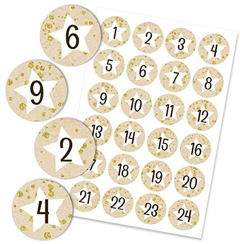 Papierdrachen 24 Adventskalender Zahlenaufkleber 2025 - Sticker 4 cm - zum Basteln und Dekorieren