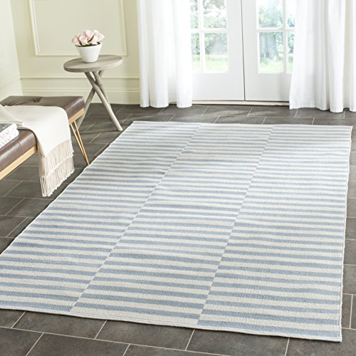Safavieh Modern Indoor Flatweave Rectangle Area Rug, Montauk Collection, MTK715, in Ivory / Light Blue, 122 X 183 cm for Living Room, Bedroom or Any Indoor Space