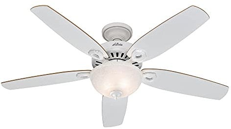 HUNTER FAN Indoor-Deckenventilator Builder Deluxe 132 cm mit Beleuchtung und Zugschalter, Schneeweiß, 5 umkehrbare Flügel in Schneeweiß, optimal für Sommer oder Winter, Modell 50570