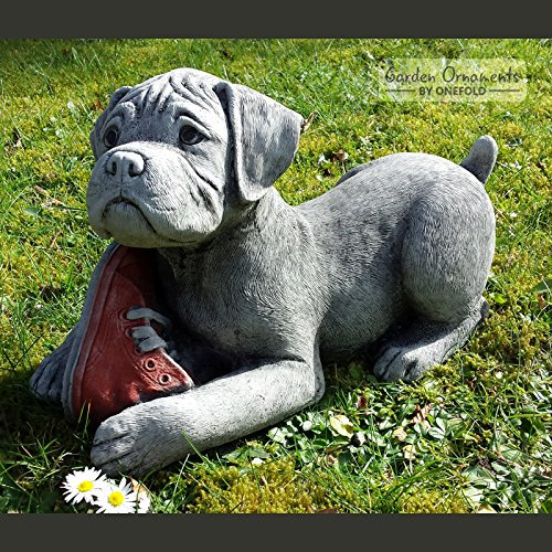 ONEFOLD - BOXER PUPPY HAND CAST STONE GARDEN ORNAMENT/STATUE/SCULPTURE