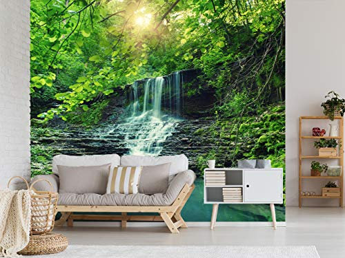 Fotomural Vinilo Para Pared Cascada en el Bosque | Fotomural para paredes | Mural | Vinilo Decorativo | Varias Medidas 200 x 150 cm | Decoración comedores, salones, habitaciones...