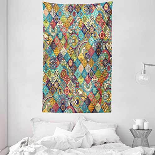 ABAKUHAUS Bohemien Wandteppich und Tagesdecke, Checkered Folk aus Weiches Mikrofaser Stoff Waschbar ohne Verblassen Digitaldruck, 140 x 230 cm, Türkis Grün