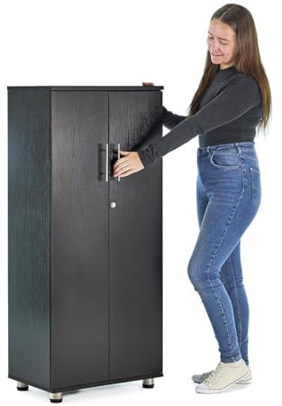 MMT Furniture Designs Armadietto da ufficio in legno nero, armadio con chiusura a 2 ante e 2 ripiani interni
