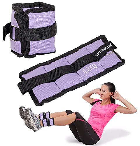 SPRINGOS Fußgelenkgewichte 2 x 0,5 kg, violett, Trainingsgewichte, Gymnastik, Fitness Gewichtsmanschetten, Sportequipment