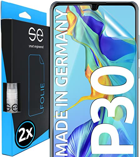 smart engineered s.e Schutzfolie für Huawei P30, 2 Stück, Full Screen, Positionierhilfe, P30 Schutzfolie, transparente Displayfolie, funktionierende Alternative zu P30 Schutzglas, Schutzglasfolie